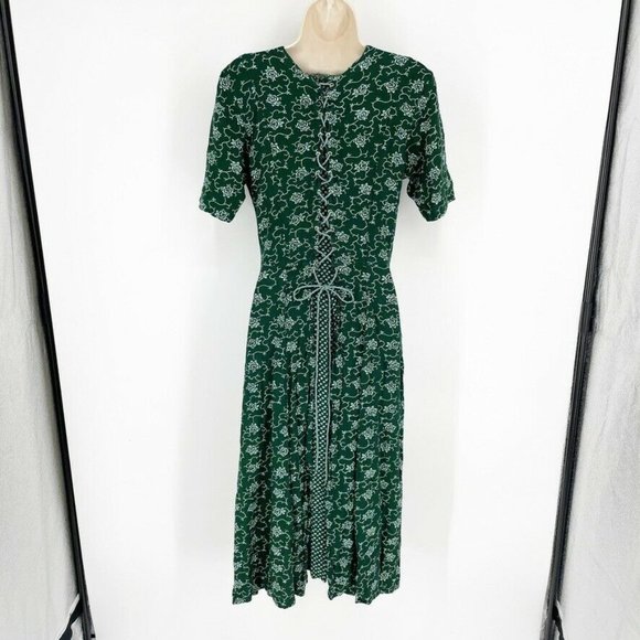 Prairie Sport Club Womens Dress Modest Tie Front Size M Green Floral Cottagecore - Picture 10 of 12